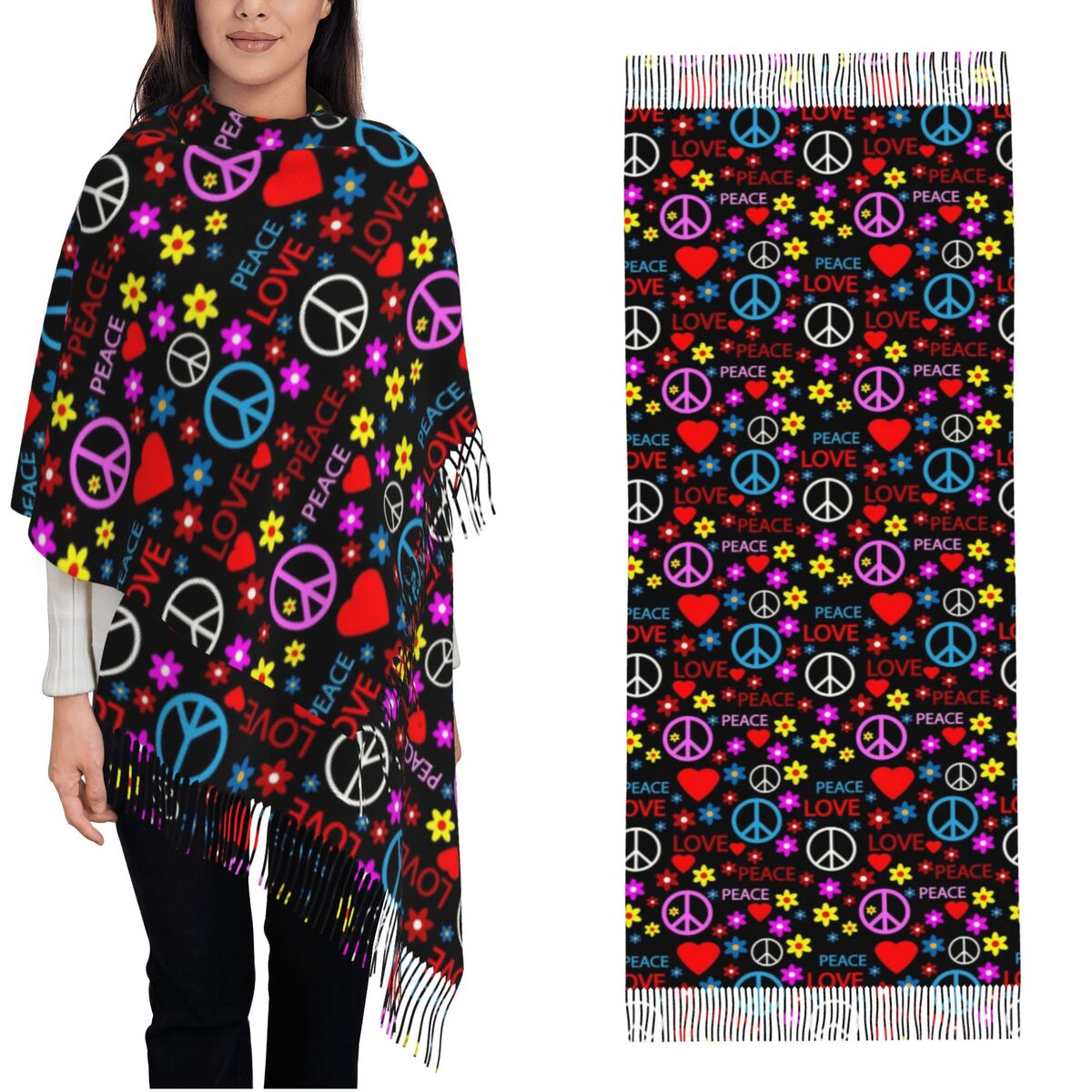 Peace Foral Love Pattern Scarf - Pashmina Wrap Large 评论和价格