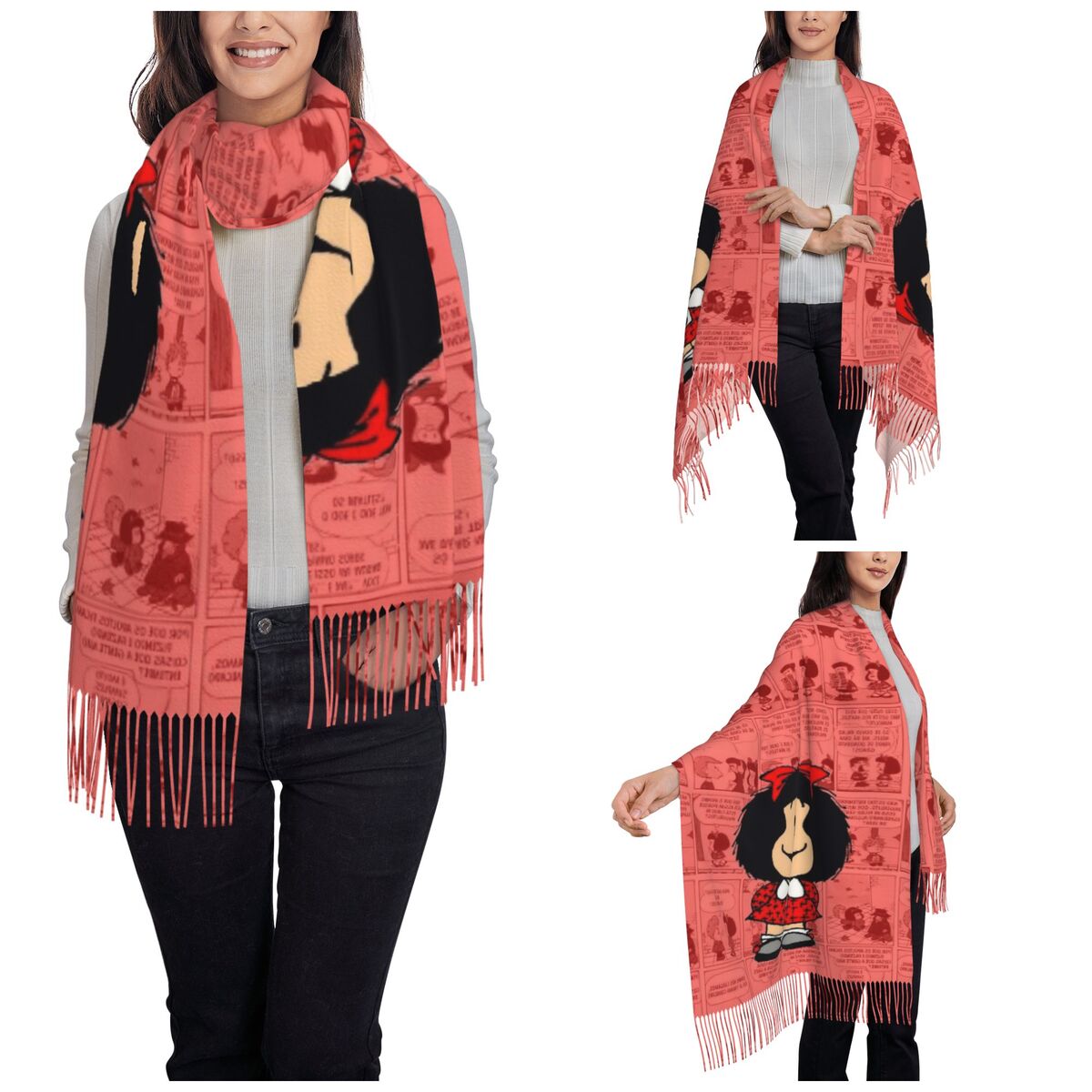 Women's Tassel Scarf Mafaldas  - Pashmina Wrap Large 评论和价格