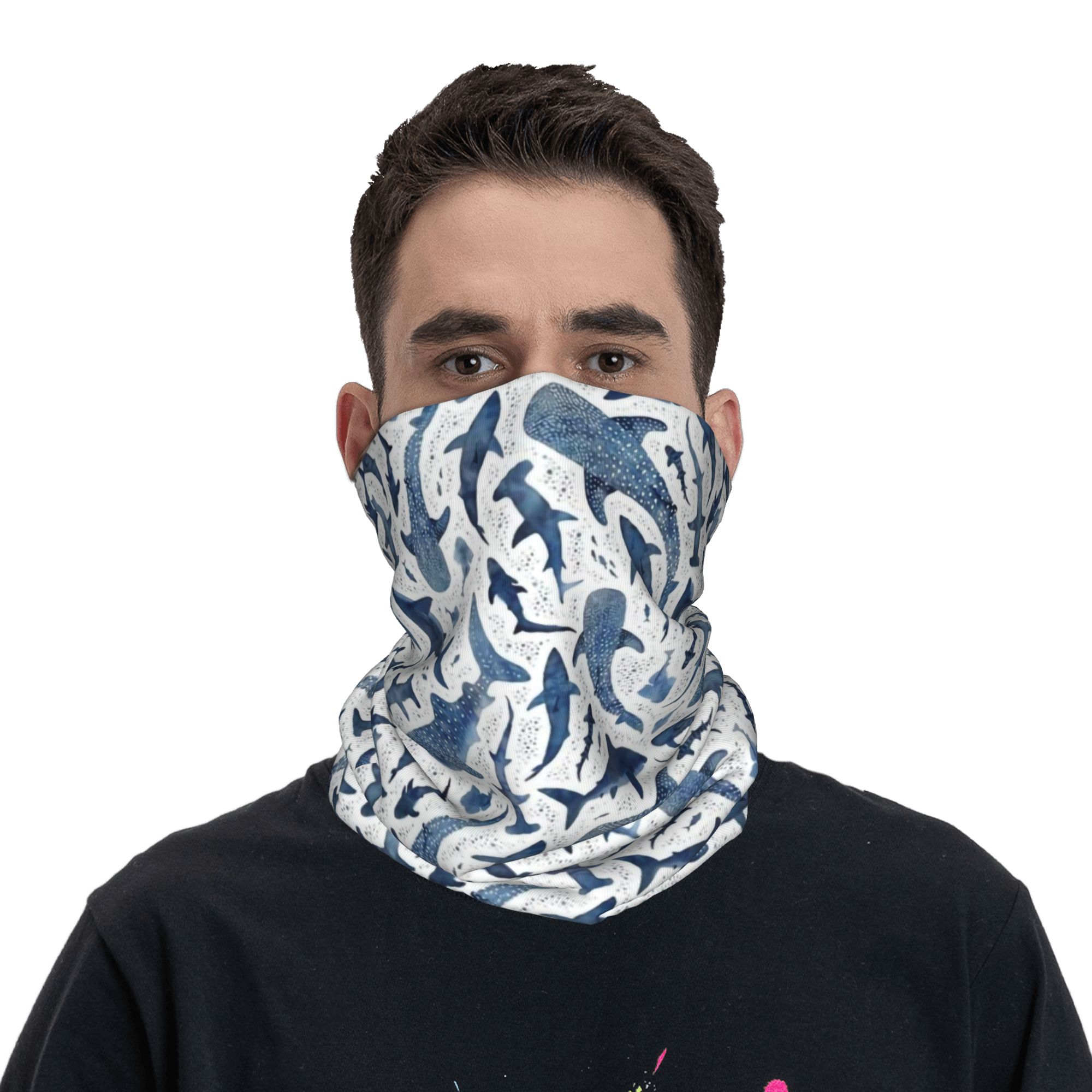 Custom Blue Watercolour Shark  - Neck Warmer Tube 评论和价格