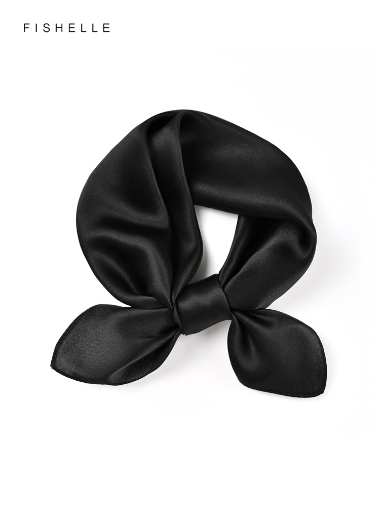Solid color black pure silk sc - Scarf Silk Square 评论和价格